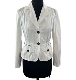 Marc Cain Sports White N3 Blazer Jacket Two Button Peak Lapel Single Breasted